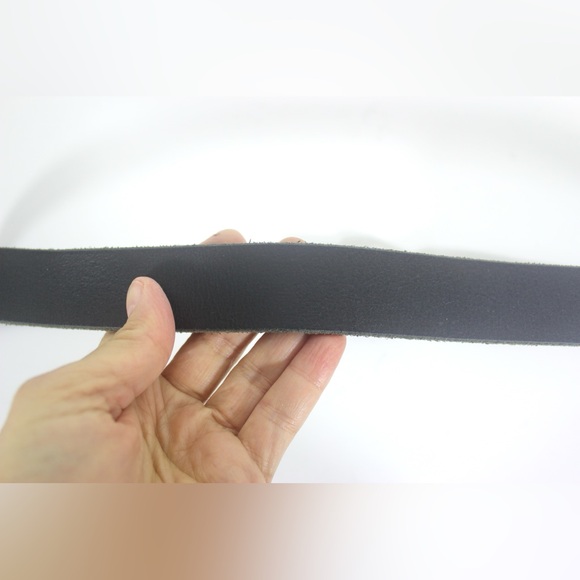 Black Leather Belt, Narrow Belt Silver Buckle Jeans Belt, Unisex Mens Womens - Picture 5 of 8